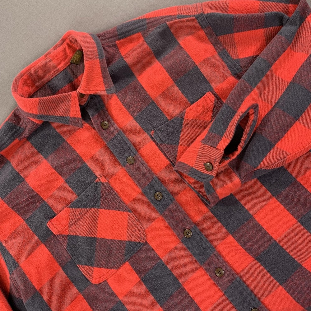 Vintage‎ Flannel Shirt Mens 2XL Red Black Buffalo Plaid Button Down Workwear 90s